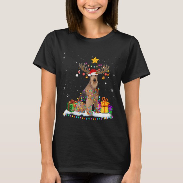 Camiseta Airedale Terrier Dog natalino Reindee Natal (Frente)