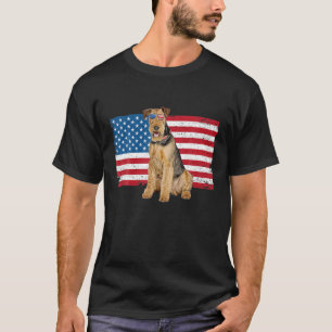 Camiseta Airedale Terrier Pai Mãe Americana Bandeira Cachor