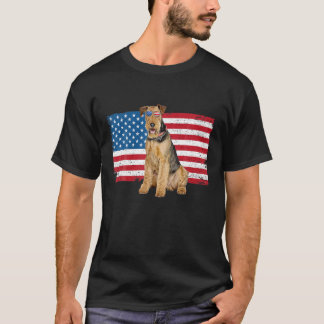 Camiseta Airedale Terrier Pai Mãe Americana Bandeira Cachor