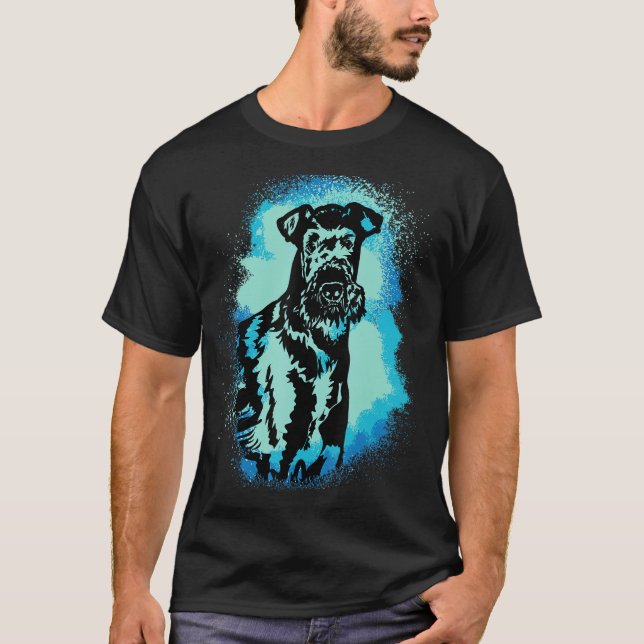 Camiseta Airedale Terrier Paint Blue Design Cão Mãe Pai (Frente)