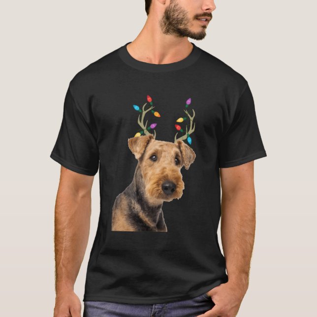 Camiseta Airedale Terrier Reindeer Cão de Natal (Frente)