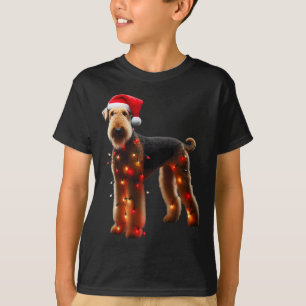 Camiseta Airedale Terrier Santa Hat Luz de Natal Cachorro O