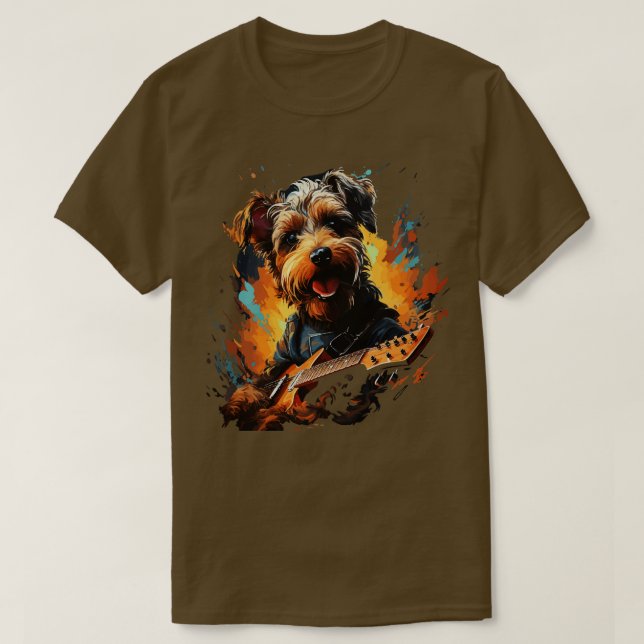 Camiseta Airedale Terrier tocando violão (Frente do Design)