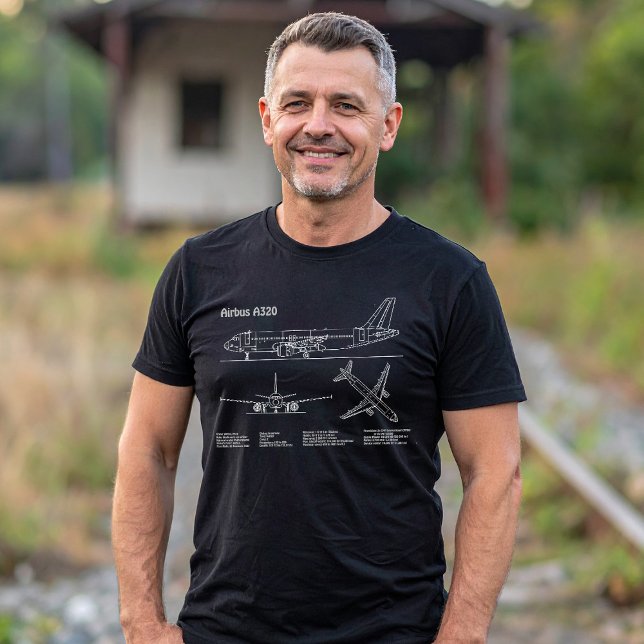 Camiseta Airplane Airbus A320 in Blueprint Drawing PD (Airplane Airbus A320 in Blueprint Drawing PD. Men Basic Black T-Shirt)