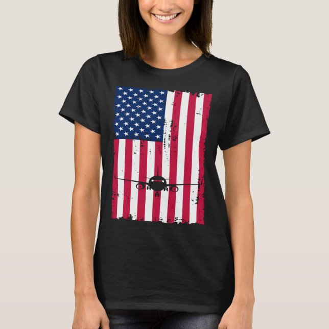 Camiseta Airplane American Flag Pilot Jet Aviation (Frente)