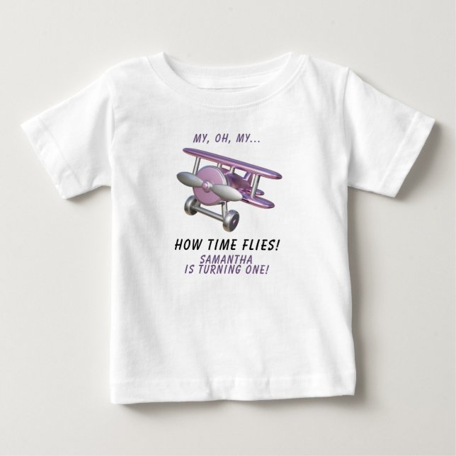 Camiseta Airplane Oh My Time Flies Travel First Birthday  (Frente)