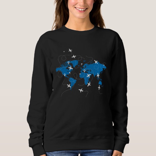 Camiseta Airplane World Map Pilot Air Traffic Controller Ai (Frente)