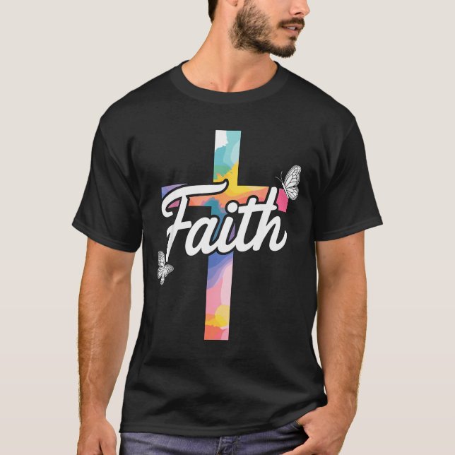 Camiseta Aith Cross With Butterflies Christian  (Frente)
