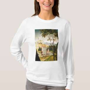 Camiseta Ajardine com o castelo em um fosso e em duas