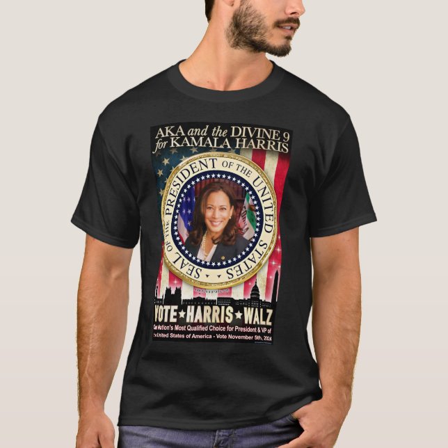 Camiseta AKA e o Divino Nove para Kamala Harris (Frente)