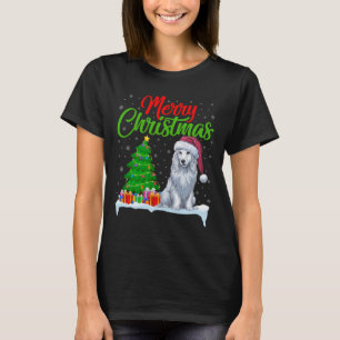Camiseta Akbash Dog Christmas Tree Luz Engraçado Xmas Akbas