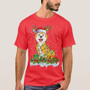 Camiseta Akita Dog Santa Hat Reindeer Luzes de Natal