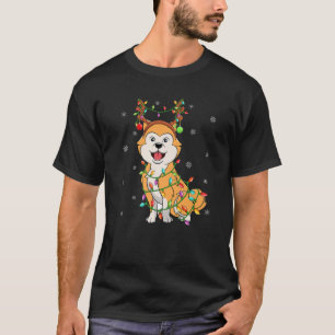 Camiseta Akita Dog Xmas Lighting Reindeer Hat Akita Christm
