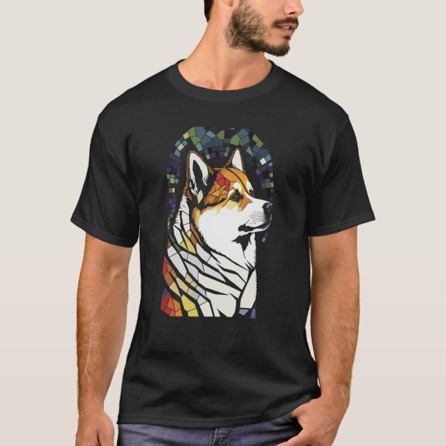 Camiseta Akita Inu Colorful Stained Glass Pop (Frente)
