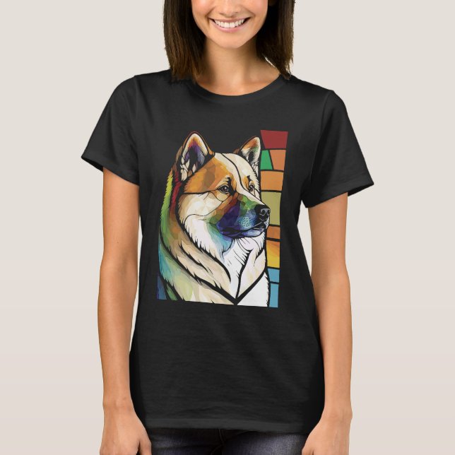 Camiseta Akita Inu  Colorful Stained Glass Pop (Frente)