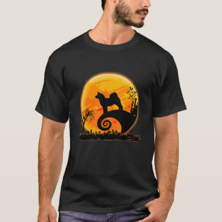 Camiseta Akita Inu Dog E Dia de as Bruxas engraçado Da Lua