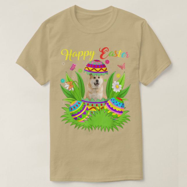 Camiseta Akita Inu Dog Lover Floral Easter Engraçado Do Ovo (Frente do Design)