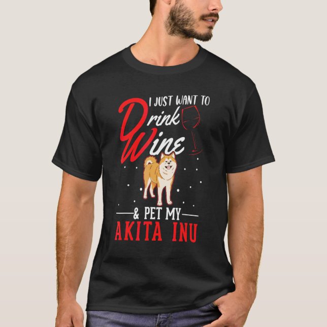Camiseta Akita Inu E Vinho (Frente)