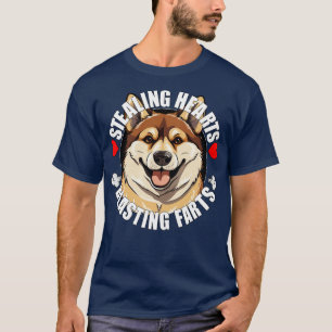 Camiseta Akita Inu Engraçado Roubando Corações Explosivos C