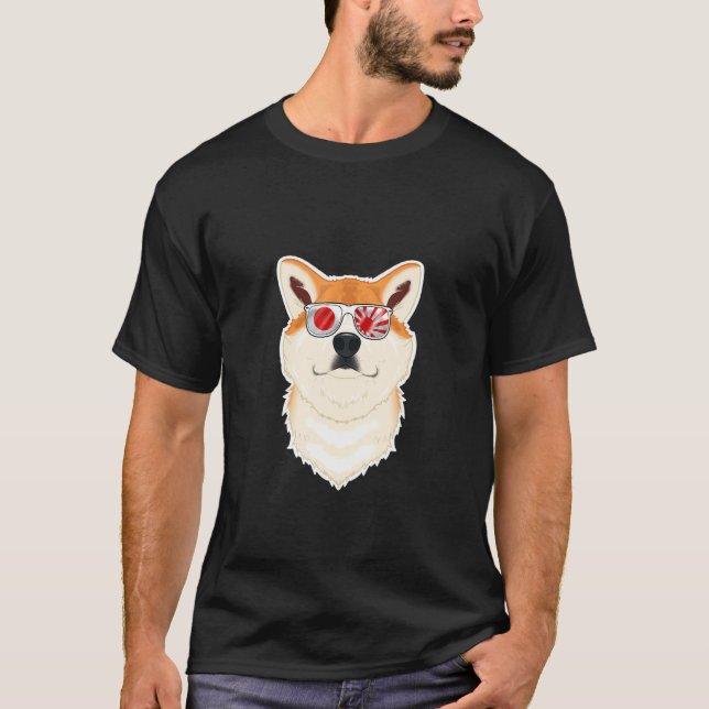 Camiseta Akita Inu Japão Óculos Solares I Japonês Flag 1 (Frente)