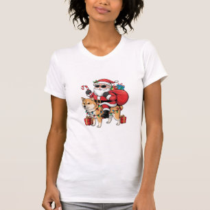 Camiseta Akita Inu Xmas Papais noeis De Iluminação Que Anda