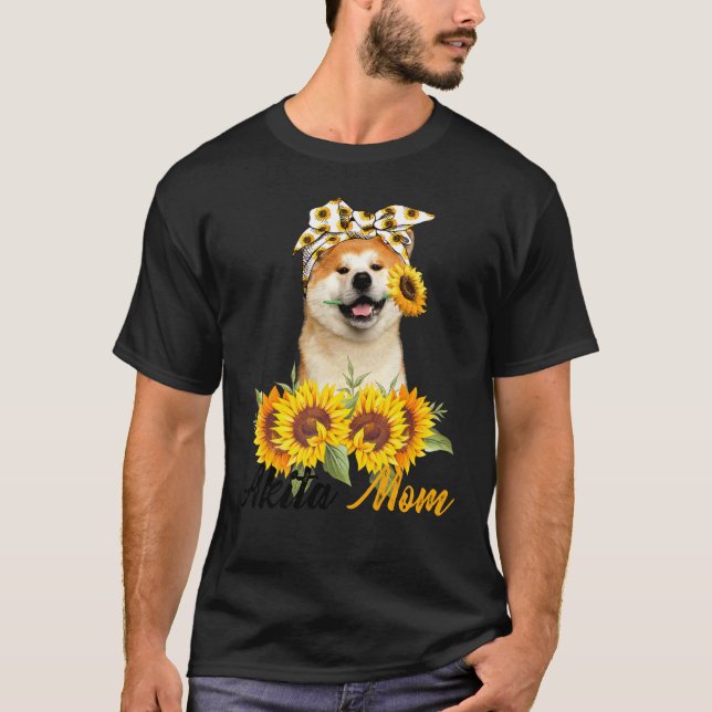 Camiseta Akita Mãe Sunflower Summer Cachorro Mãe Mãe Mulher (Frente)