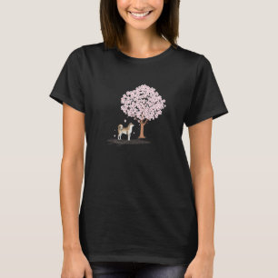 Camiseta Akita Shiba Inu Cão Flor Japonesa de Cerejeira Sak