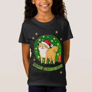 Camiseta Akita Shiba Inu Natal Santa Hat Stars Green Re