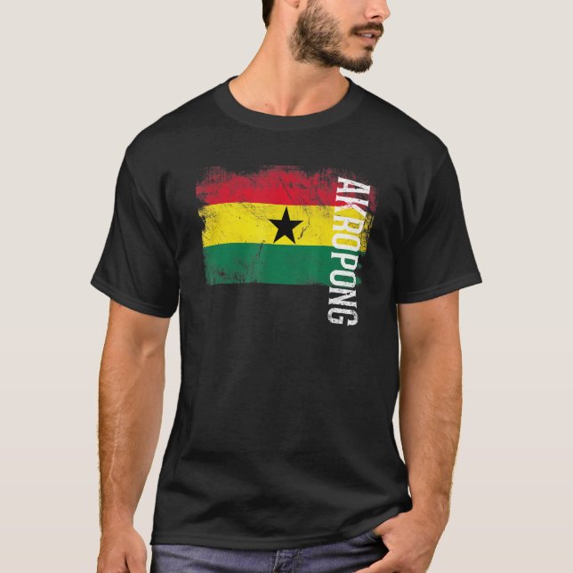 Camiseta Akropong Gana Bandeira Para Homens Gana Mulheres C (Frente)