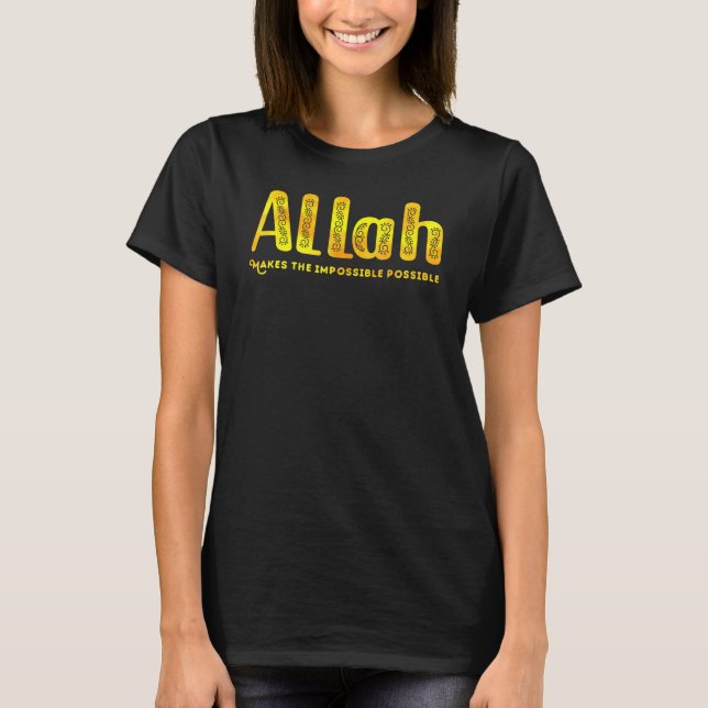 Camiseta Alá Torna O Impossível Dourado Islâmico (Frente)