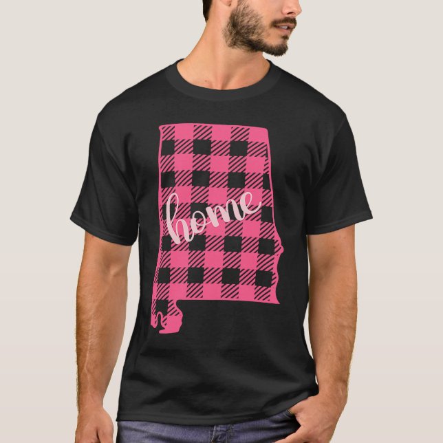 Camiseta Alabama Buffalo Plaid Home State Country Pink Plai (Frente)
