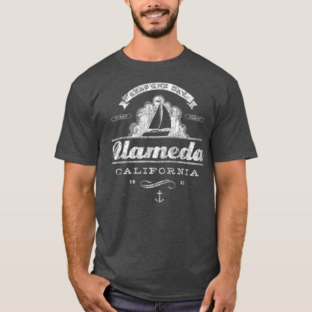 Camiseta Alameda CA Sailboat Vintage Náutica Throwback (Frente)