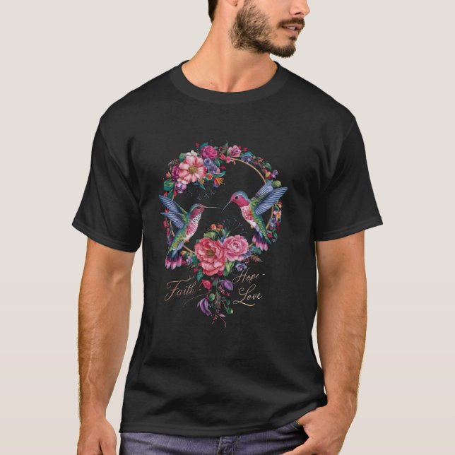 Camiseta Alas de Néctar de Aves Hummingbird Flores de Pluma (Frente)