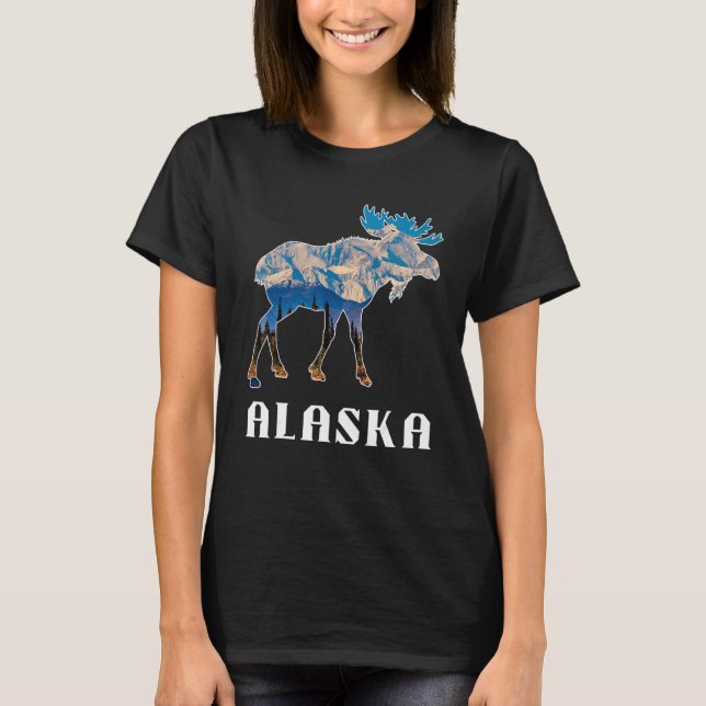 Camiseta Alasca Dia Alce Montanhas Nevadas (Frente)