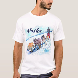 Camiseta Alaska (AK) Uma equipe de cães de trenó Pintura em