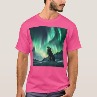 Camiseta Alaska Aurora Borealis Howling Wolf Aestic Phot
