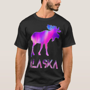 Camiseta Alaska Day Moose Aurora Borealis À Noite