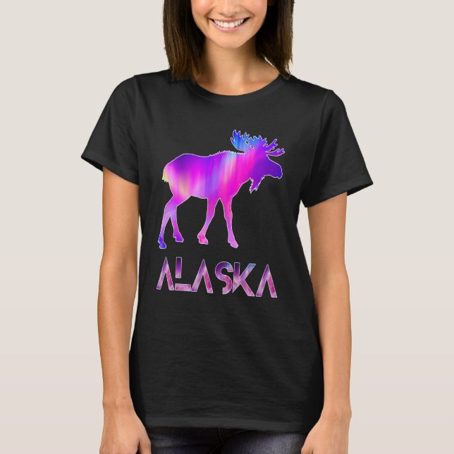 Camiseta Alaska Day Moose Aurora Borealis À Noite (Frente)