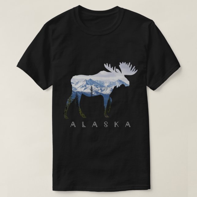 Camiseta Alaska Day Moose Snowy Mountain - Turista do Alasc (Frente do Design)