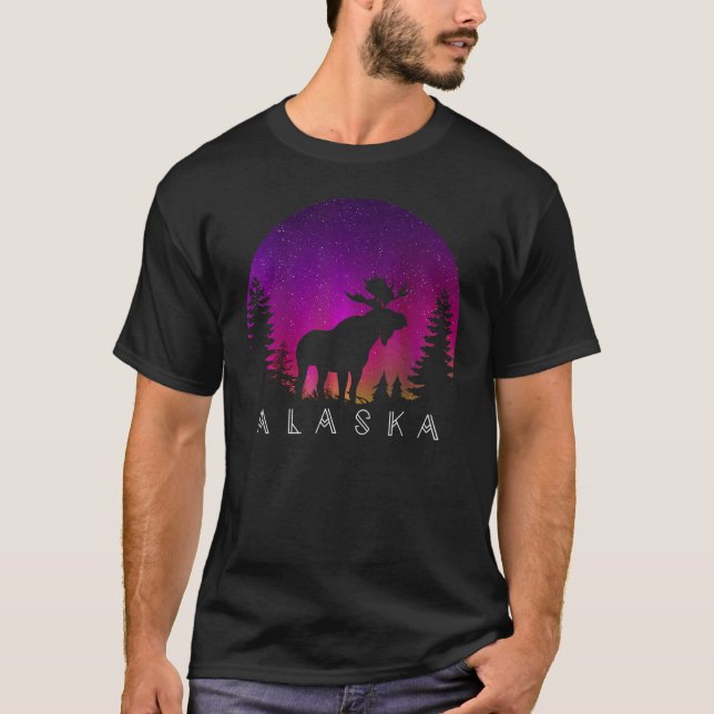 Camiseta Alaska Moose Aurora Borealis  Alaskan Landscape Ph (Frente)
