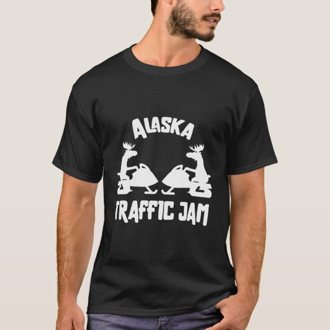 Camiseta Alaska Moose Snowmobile Traffic Jam Gift Para Ride (Frente)