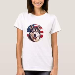 Camiseta Alaskan Malamute com Pavilhão Americano