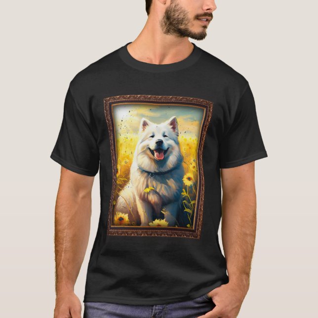 Camiseta Alaskan Malamute Painting Sunflower Flower Mom Wom (Frente)