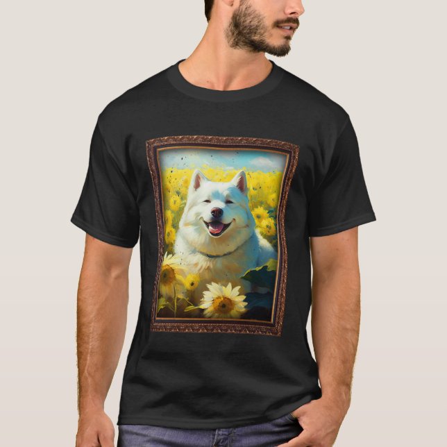 Camiseta Alaskan Malamute Painting Sunflower Flower Mom Wom (Frente)