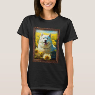Camiseta Alaskan Malamute Pintando Flor De Girassol Mãe Wom