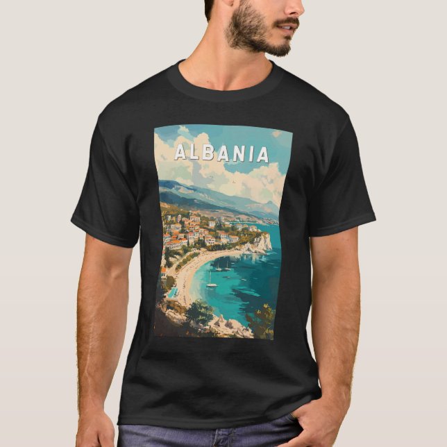 Camiseta Albânia Viagem Art Vintage (Frente)