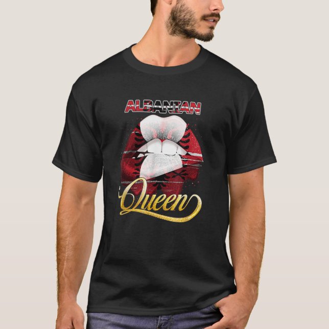 Camiseta Albanian Pride Flag Lip Women Girls Albanian Queen (Frente)