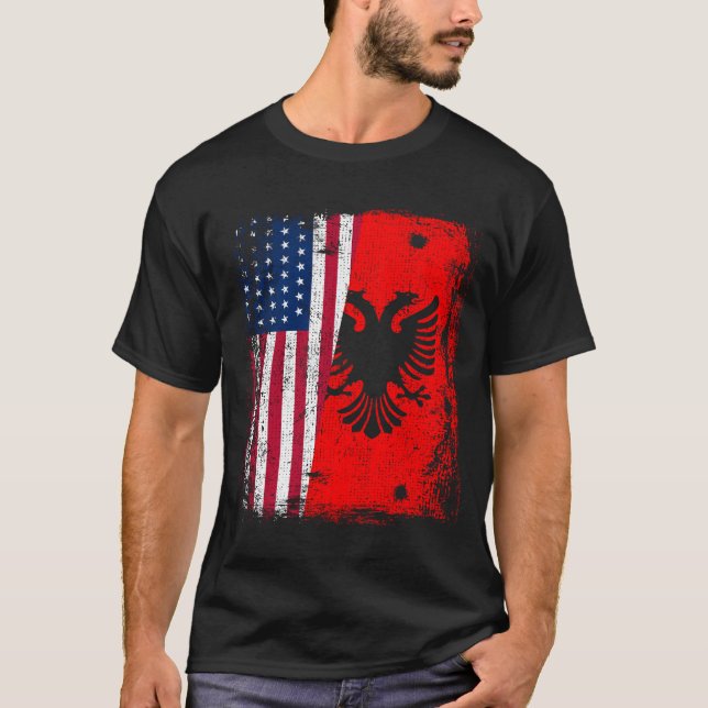 Camiseta ALBANIANO ROOTS Red Eagle ALBANIA Bandeira America (Frente)