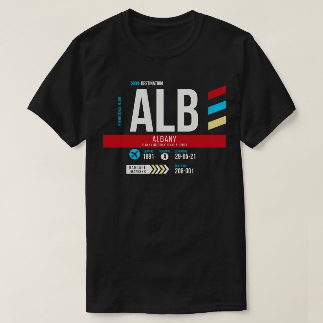 Camiseta Albany ALB Airport Code Baggauge 1 (Frente do Design)