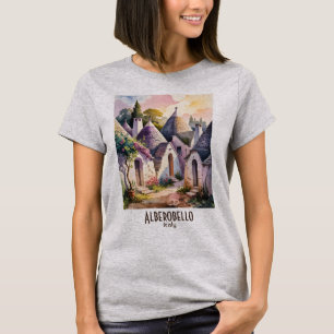 Camiseta Alberobello Itália Trulli Aquarela Texto Personali